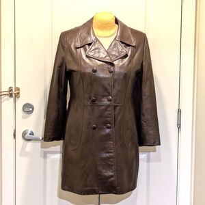🇨🇦 Gorgeous 70s Trojan 20/XL Brown Leather Trench Coat Made in Canada